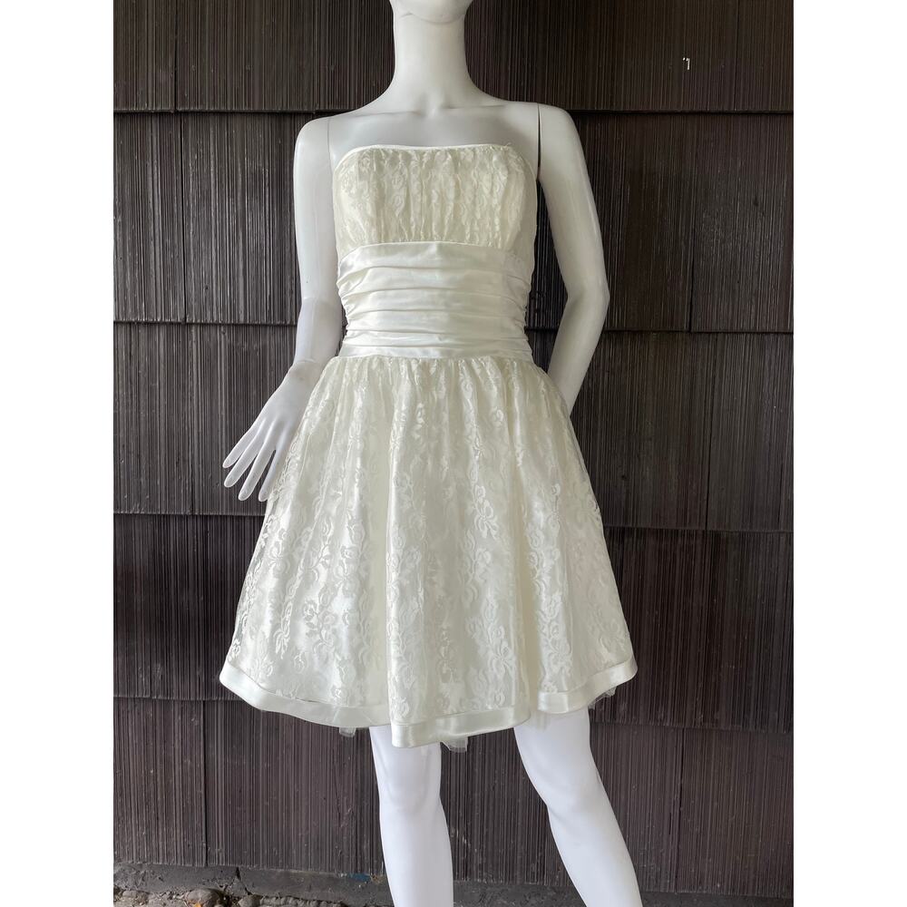 🔥VTG 90s Y2K Jessica McClintock Lace Ivory Strapless Dress Coquette Balletcore